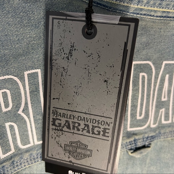 New Men’s Harley Davidson Motor Cycles Garage Slim Fit Button Up Jean Jacket XL - Picture 7 of 12
